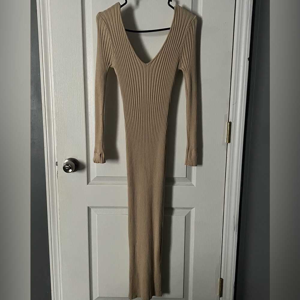 Off the shoulder long sleeve maxi sweater dress